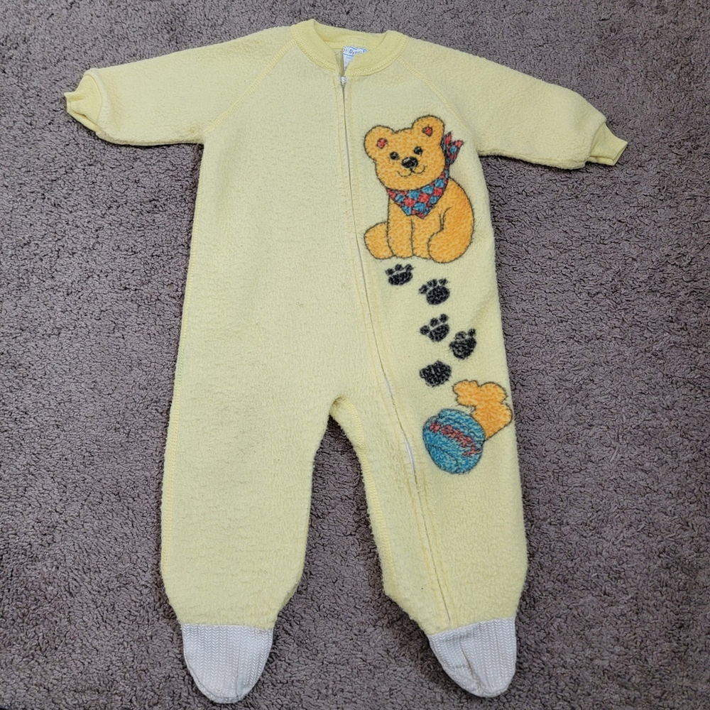 Vintage 70s Dr. Denton Blanket Sleeper Yellow zip Footie pajamas 6-12 mo - Picture 3 of 15